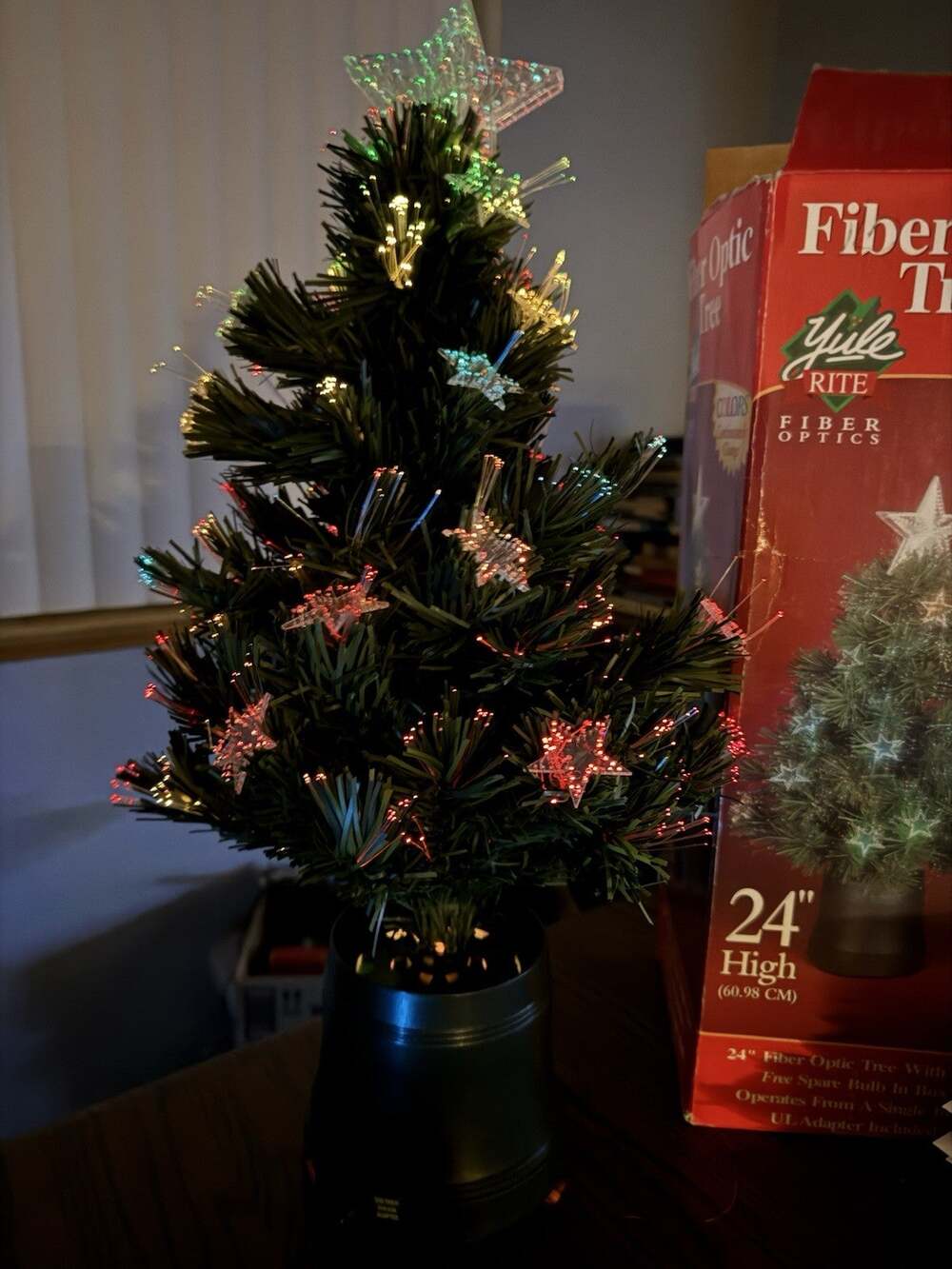 Twinkling 24" Fiber Optic Christmas Tree - magical color glow plugs in with box